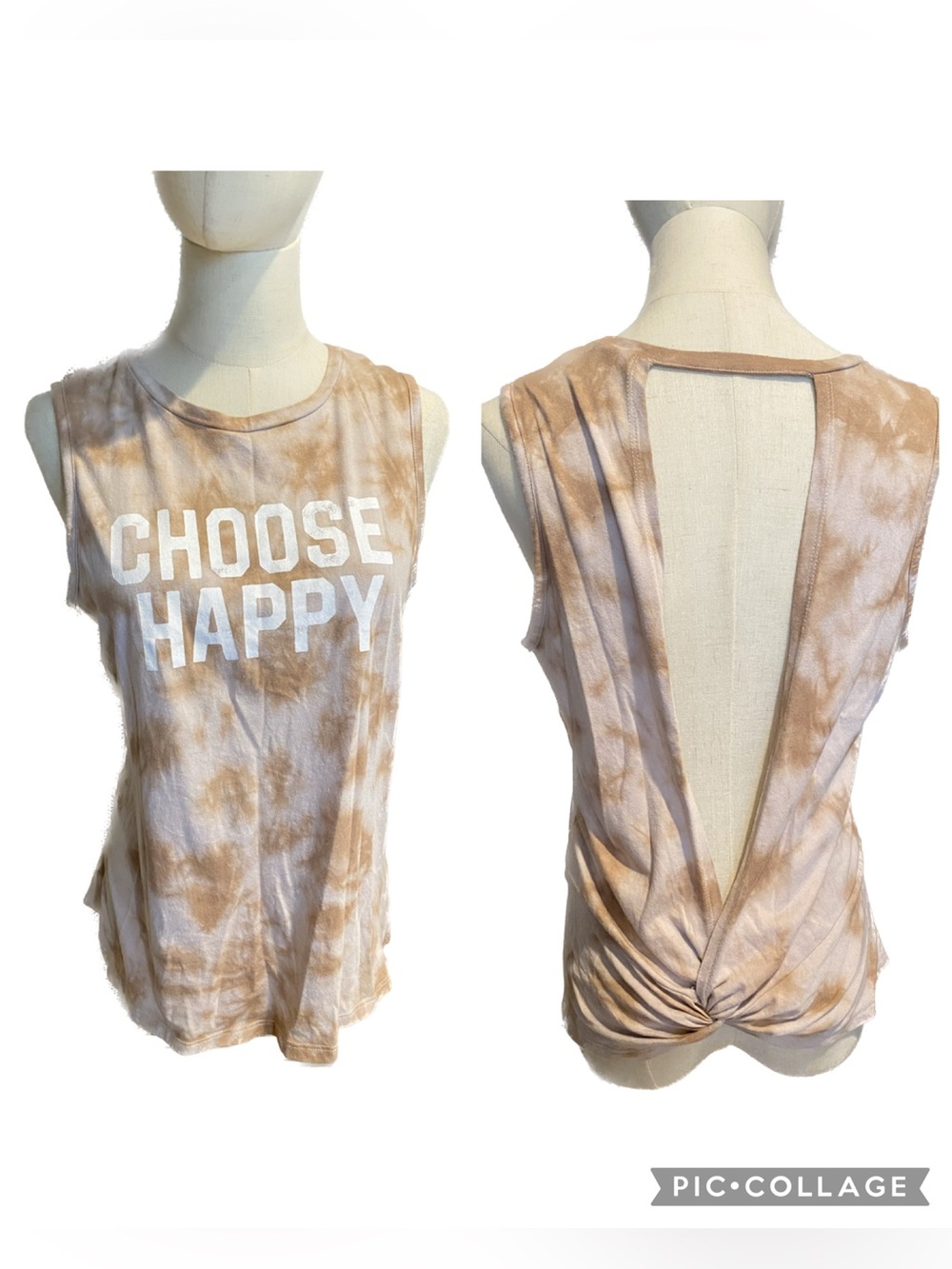 grayson threads hello gorgeous tank tie dye open back "choose happy" L